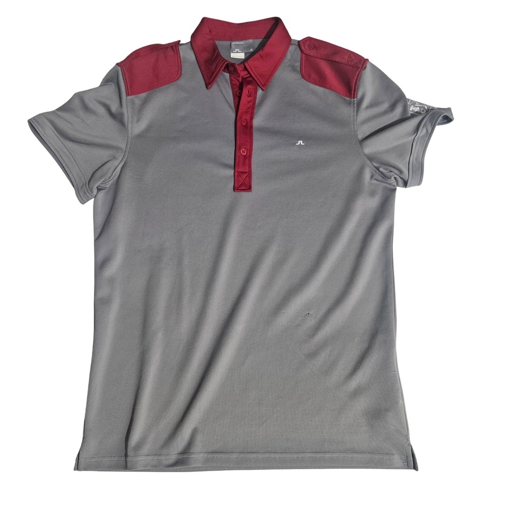 J.Lindeberg TPC Sawgrass Golf Polo Shirt Mens Medium Grey Red Colorblock Logo